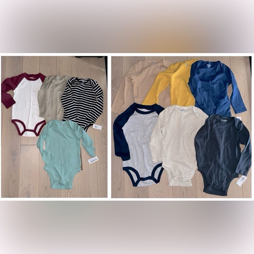 10pc Oldnavy Assorted Long Sleeve Baby Bodysuits Size 18-24m & 24m.